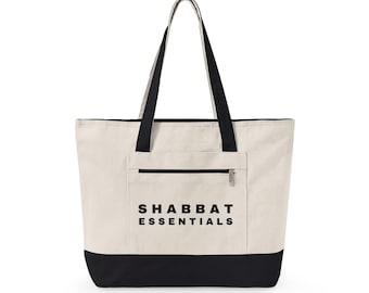Canvas Zipper Tote, Shabbat Essentials Bag, Jewish Gift, Friday Shopping