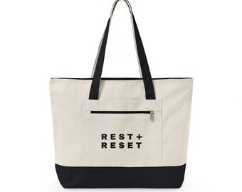 Canvas Zipper Tote Bag, Shabbat Friday Night Essentials, Rest + Reset Jewish Gift