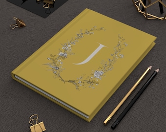 Monogram Journal Hardcover, Personalized Floral Initial Notebook, Marigold Cover