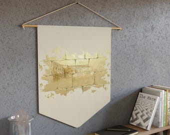 Colgante de pared del Kotel de Jerusalén / Arte del Muro Occidental / Banderín de decoración judía para el hogar / Regalo judaico de Israel