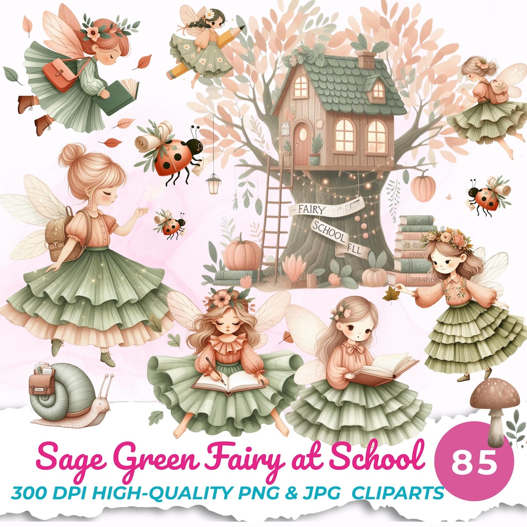 Back to School Fairy Clipart: Folk Art Classroom Decor Autumn Teacher ...