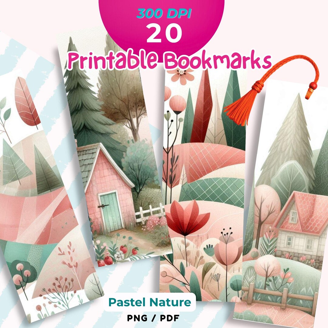 Printable Mindfulness Bookmarks PNG PDF: Pastel Forest Landscape Page ...