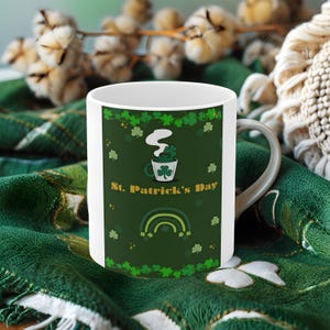 St. Patrick&#39;s Day Mug Vintage print,  11oz Coffee Cup | Shamrock Design | Gift for Irish Celebration, Holiday Decor, St. Paddy&#39;s Day