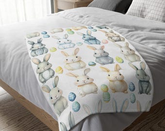Easter Whimsical Vintage Bunny Blanket - Cozy Easter Decor, Plush Bed Throw, Soft Microfiber Blanket, Cute Animal Gift, Spring Accessory
