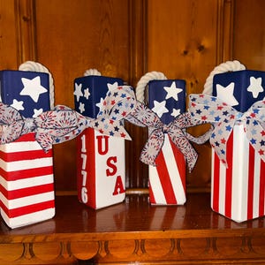 Wood 4x4 Fourth Of July Firecracker Decoration For Mantle, Patriotic Decoration For Independence Day, Handmade Wooden Rustic Holiday Decor