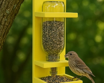 Wine Bottle Bird Feeder: Handmade Wooden Hanging Garden Decor
