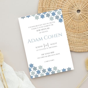 Bar Mitzvah Invitation, Bar Mitzvah Invite, Printable Invitation, Star of David, Customizable Template, Editable Template, Digital Download