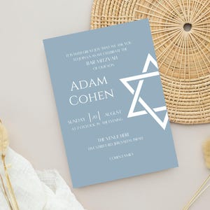 Bar Mitzvah Invitation, Bar Mitzvah Invite, Printable Invitation, Star of David, Customizable Template, Editable Template, Digital Download