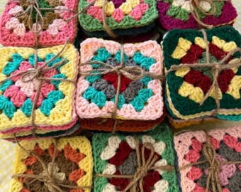 Hand Crocheted Granny Squares, Colorful Floral Crochet Squares for Crafts