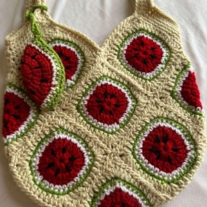 Handmade Watermelon Crochet Tote Bag with Matching Pouch - Unique Gift & Fun Winter Accessory