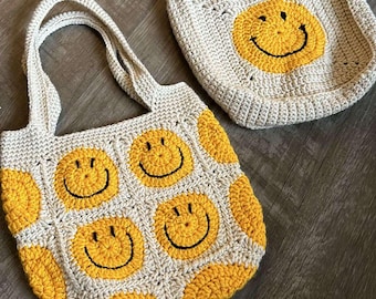 Handmade Crochet Smiley Face Bag: Crossbody or Shoulder Bag