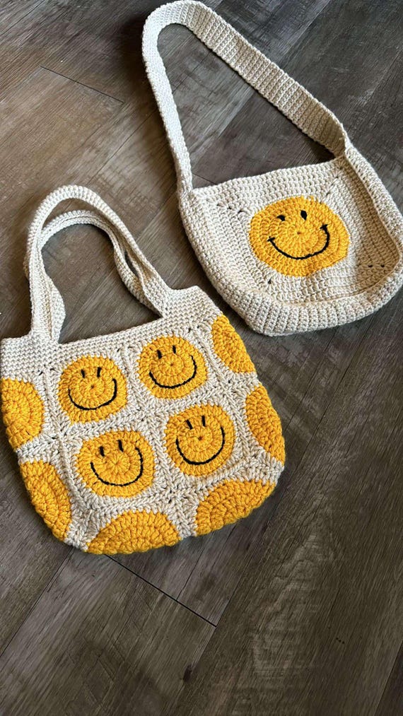 Handmade Crochet Smiley Face Bag: Crossbody or Shoulder Bag