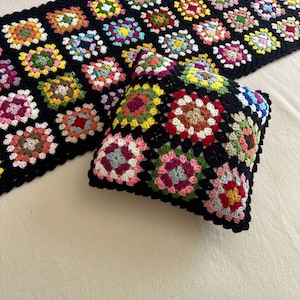 Handmade Colorful Granny Square Crochet Throw Blanket & Pillow Set - Cozy, Vibrant, and Perfect for home or bed Decor