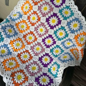 Handmade Colorful Granny Square Crochet Baby Blanket - Cozy and Vibrant Home Decor