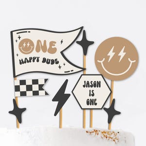 One Happy Dude Cake Topper With Name, One Happy Dude Tan Cake Topper, Beige Happy Dude, Perfect for Boy&#39;s First Birthday Party REF020