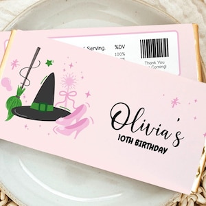 Wicked Chocolate Wrapper- Magical Witch Party Favors - Editable Birthday Party Template - Green and Pink Wicked Party Theme Corjl REF010