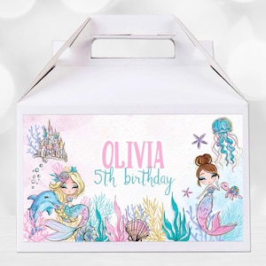 Editable Mermaid Gable Box Label,  Mermaid Party Favors, Under The Sea Themed Birthday, Mermaid Pool Party, Cute Mermaid REF011