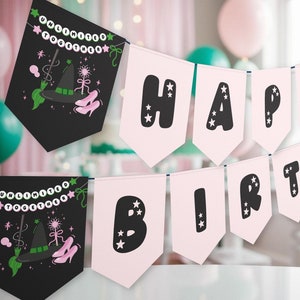 Wicked-Inspired Bunting Banner, Printable Happy Birthday Flags Banner, Wicked Party Theme, Birthday Decorations Instant Download REF010