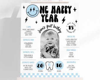 Blue One Happy Dude - 1st Birthday Milestone - Boy First Birthday - Happy Dude Birthday - Milestone Poster - Smiley Face Birthday REF021