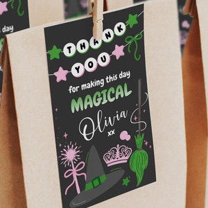 Wicked-Inspired Thank You Tag - Wicked Party Theme - Editable Birthday Party Template - Green and Pink Theme Corjl REF010