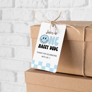 Blue One Happy Dude Thank You Tags - Cool Dude First Birthday Gift Tags - Party Favors - Boy 1st Birthday Party - Instant Download REF021