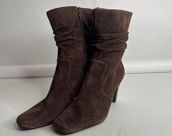 Coldwater Creek 8.5 M Slouch Dress Calf Boots Brown Leather Suede Classy