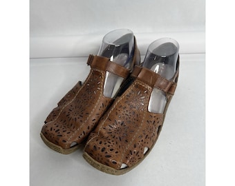 Rieker Antistress Comfort Shoes Brown Leather Sz 41 Flat Sandals