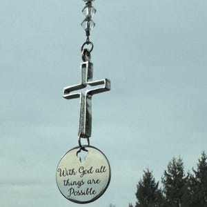 With God All Things Are Possible Cross Charm, Christian Car Ornament, Faith Inspirational Gift for Her, Christmas Gift Idea