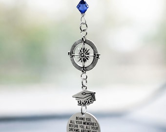 Personalized Graduation Car Mirror Charm, Behind You All Your Memories, Class of 2026 Gift For Her