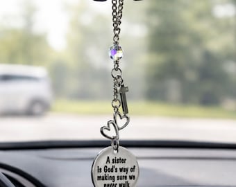 Sister Car Charm Gift, A Sister is God’s Way Quote, Rearview Mirror Charm, Birthday Christmas Gift