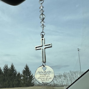 Cross Suncatcher Car Charm, For He Will Order His Angel To Protect You, Religious Christian Gifts, Bible Study Group Gift