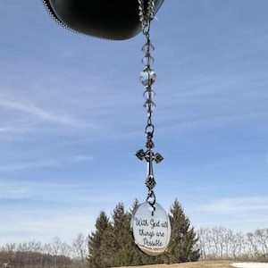 Crystal Car Charm: Christian Ornament, Silver Cross Keepsake