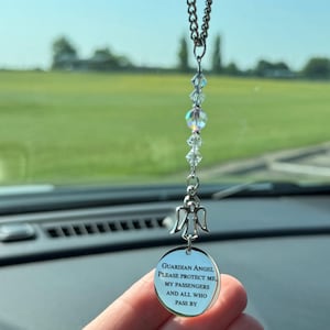 Guardian Angel Car Charm Rearview Mirror | &quot;Please Protect Me&quot; Suncatcher | New Driver Gift | Teen Driver Birthday | Car Accessory