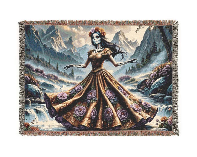 Whimsical Woven Blanket, Cozy Home Decor, Unique Gift for Her, Gothic Tapestry, Vintage Style Throw Blanket, Perfect for Halloween