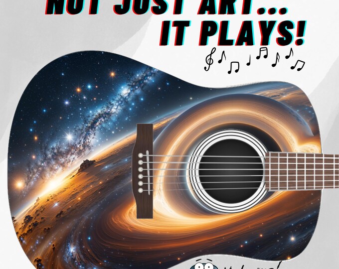 Black Hole Acoustic Guitar – Cosmic Design with Real Strings, Real Sound, and a Pick-Eating Vortex, Gag gift guitar, funny guitar, novelty