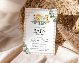 Safari Baby Shower Invitation, Jungle Animals Invite (Digital Download)