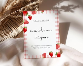 Berry First Birthday Editable Sign, Berry Themed Customisable Sign, Strawberry Printable Sign, Berry First Birthday Themed Sign, Berry Sign