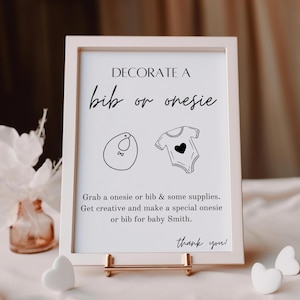 Decorate a Bib or Onesie Sign, Minimalist Baby Shower Game, Baby Shower Activity, Editable Template, Printable Download, Decorating Station
