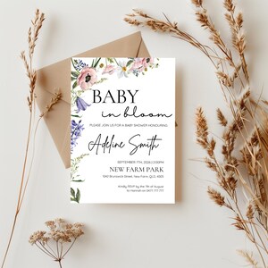 Wildflower Baby in Bloom Invitation, Baby Shower Invitation, Floral Boho Baby Shower, Editable Baby Shower Invite, Wildflower Baby Shower