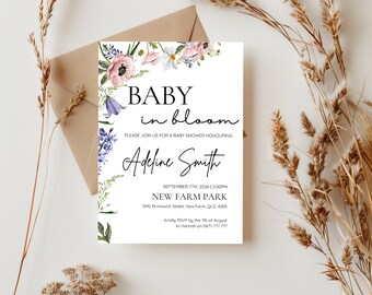 Invito per baby shower con fiori di campo, invito floreale boho (download digitale)