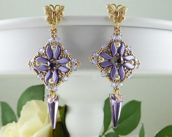 Crystal Earrings Lavender and Violet, Glass Gem Drops