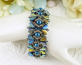 Woven Bracelet Jet Blue AB, Butterfly Paisley Duo, Gifts for Her