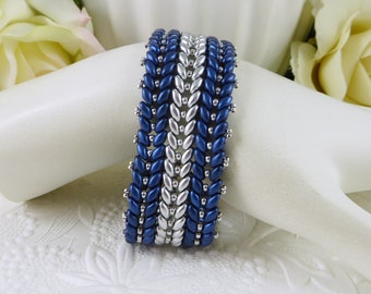 Beaded Bracelet Silver and Navy Blue, Gifts for Her