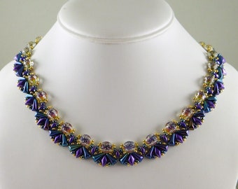 Woven Necklace Jet Blue and Purple Shaped Beads