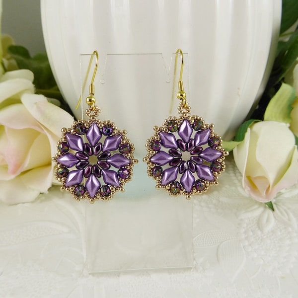 Woven Earrings Purple Mandala Gem Duo