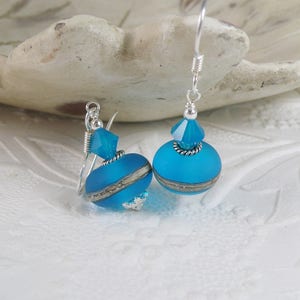 Lamp Work Earrings Blue and Sterling Silver Gifts for Her image 3