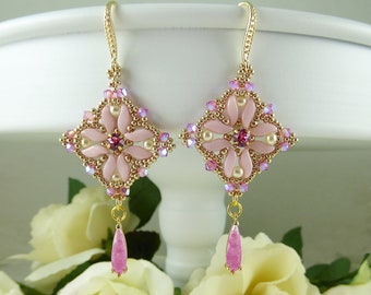 Crystal Earrings Rose ABx2 Swarovski and Gold, Glass Gem Drops