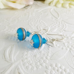 Lamp Work Earrings Blue and Sterling Silver Gifts for Her image 10
