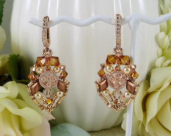 Cross Earrings, Crystal Earrings, Rose Gold Earrings