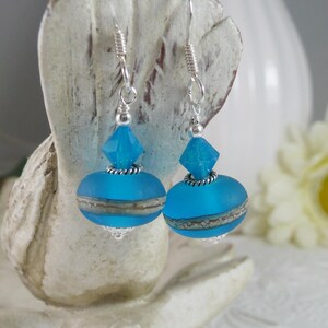 Lamp Work Earrings Blue and Sterling Silver Gifts for Her image 7